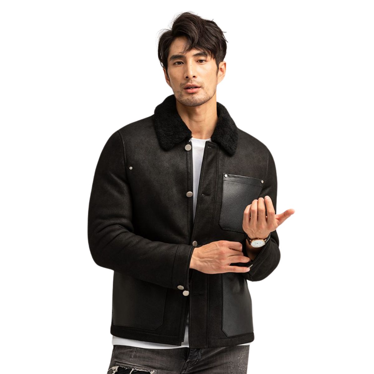Men's Fur Collar Black B3 Bomber Avaitor Jacket
