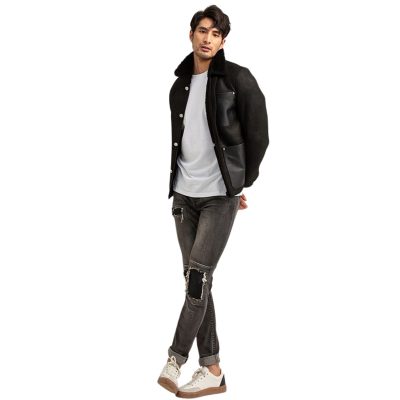 Men's Fur Collar Black B3 Bomber Avaitor Jacket