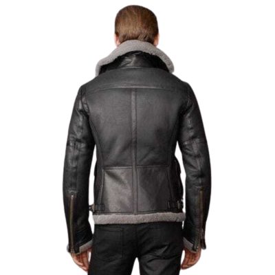 Black b3 Bomber Men Shearling Motorcycle Jacket with Fur