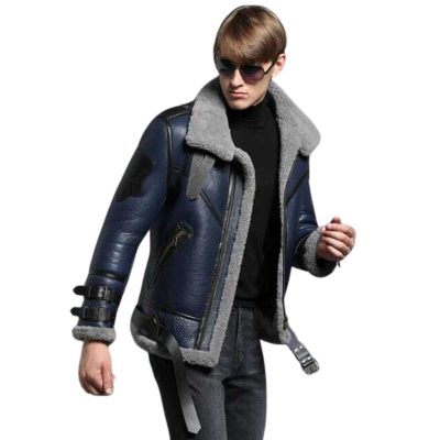 Blue Fur Aviator Men's B3 Shearling Leather Flight Jacket