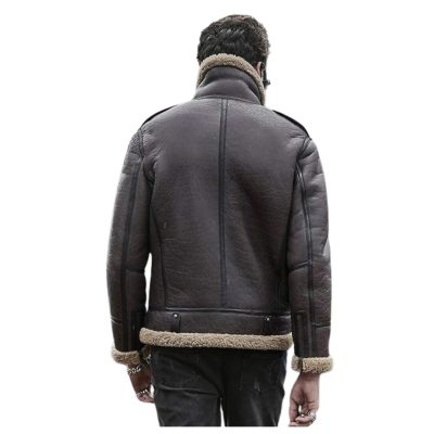 Mens Aviator B3 Red Leather Shearling Fur Jacket