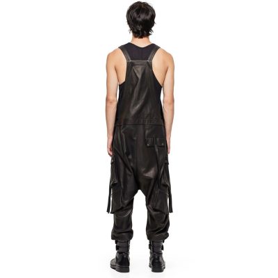 Men Black Leather Overalls Lawless