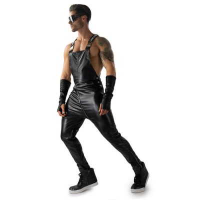 Stylish Mens Leather Overall In Black