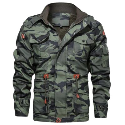 Men Army Style Leather Camouflage Jacket