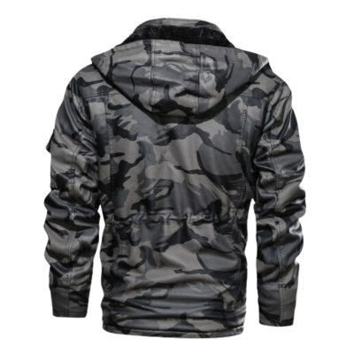 Men Grey Black Camouflage Biker Jacket