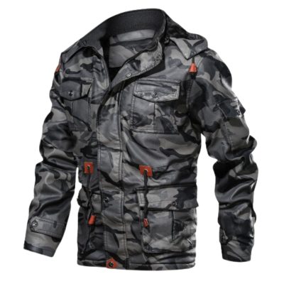 Men Grey Black Camouflage Biker Jacket