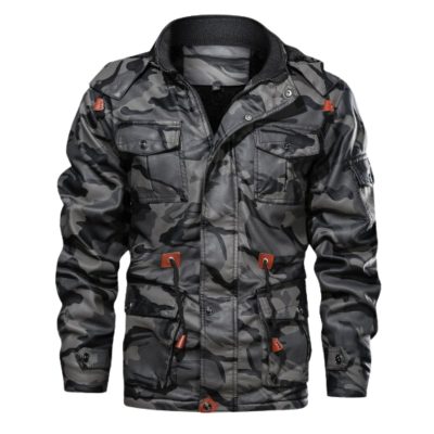 Men Grey Black Camouflage Biker Jacket