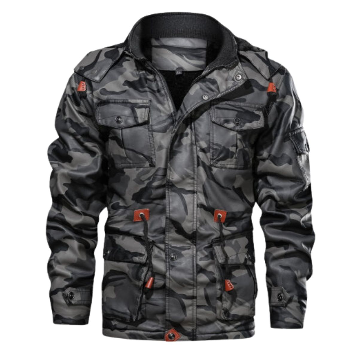 Men Grey Black Camouflage Biker Jacket