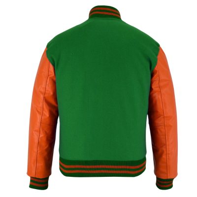 Savant Green And Hybrid Orange Varsity Jacket