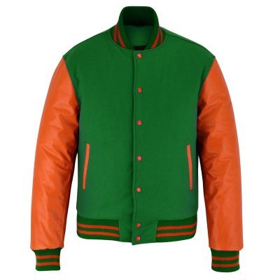 Savant Green And Hybrid Orange Varsity Jacket