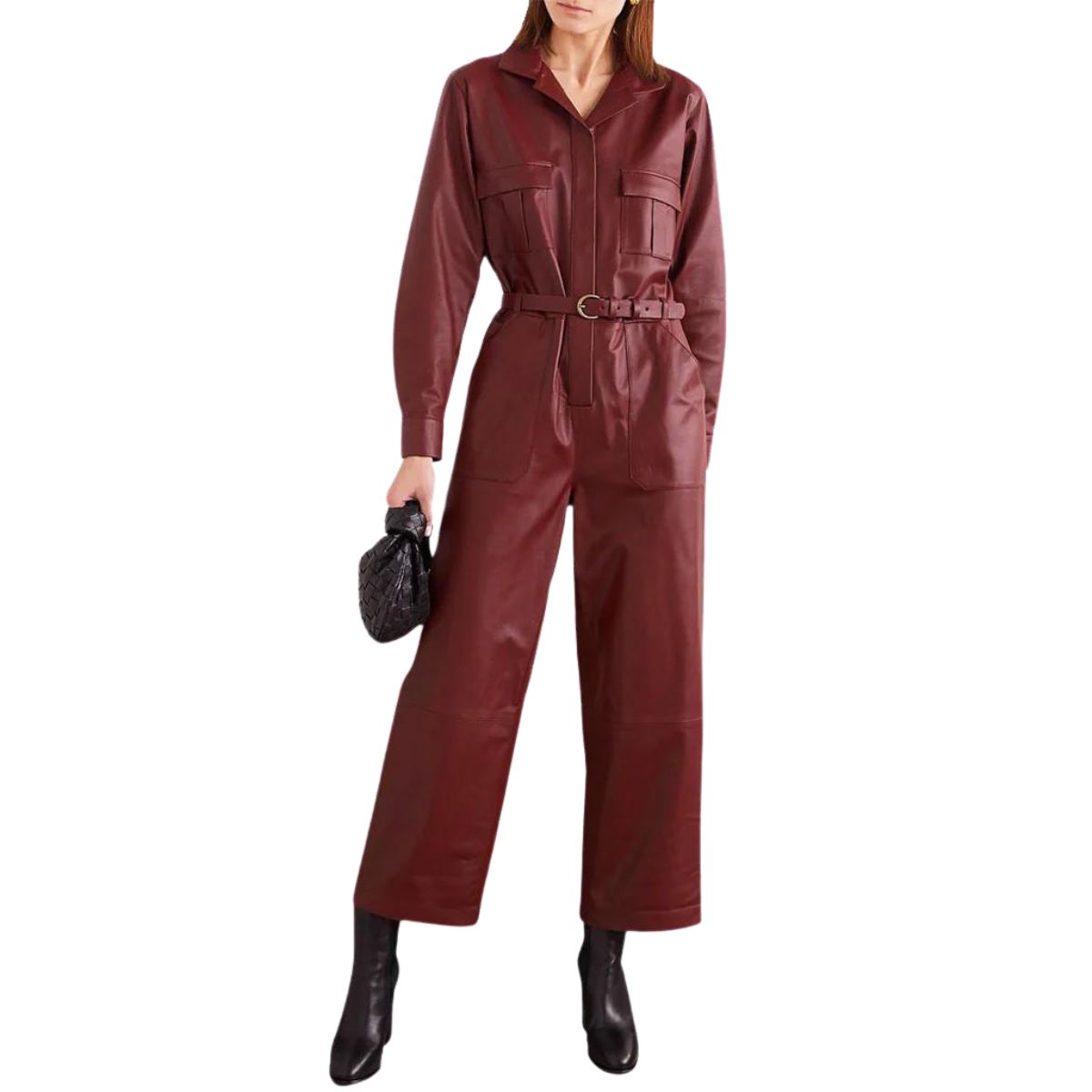 Womens Cherry Red Sheepskin Leather Overall