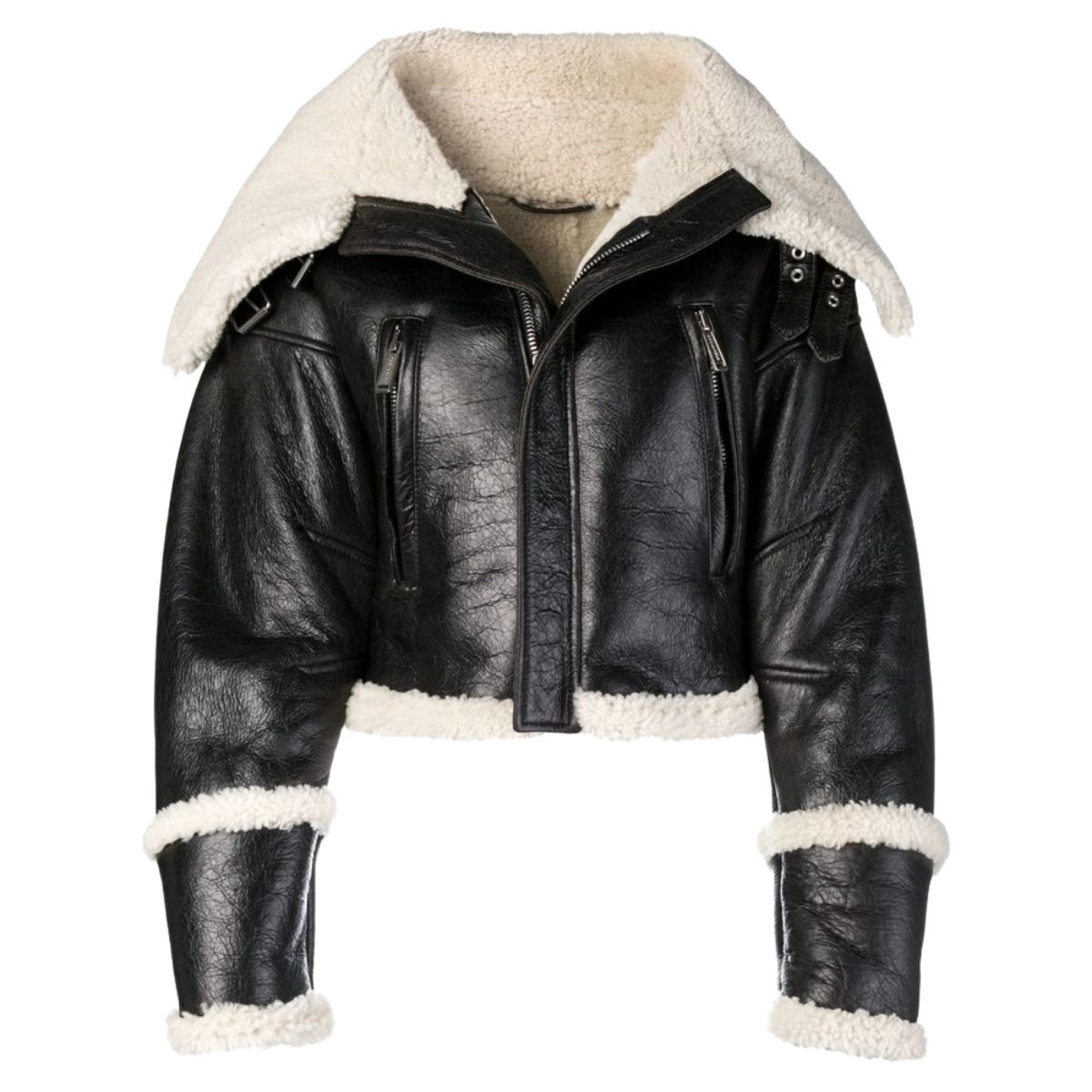 Shearling B3 Black & White Leather Bomber Jacket