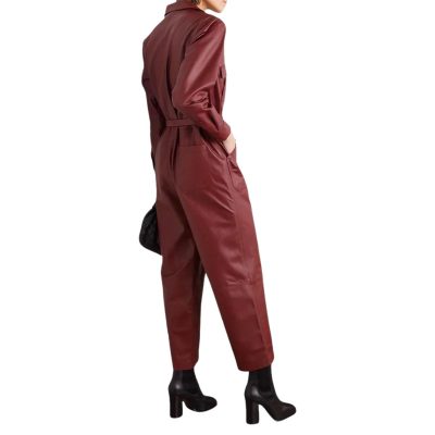 Womens Cherry Red Sheepskin Leather Overall