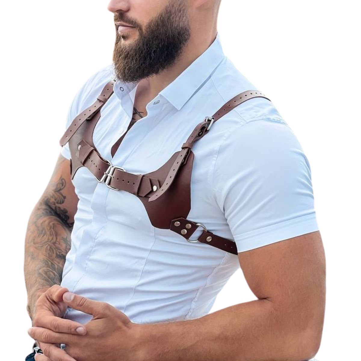 Men Leather Suspenders With Buckle Adjustments