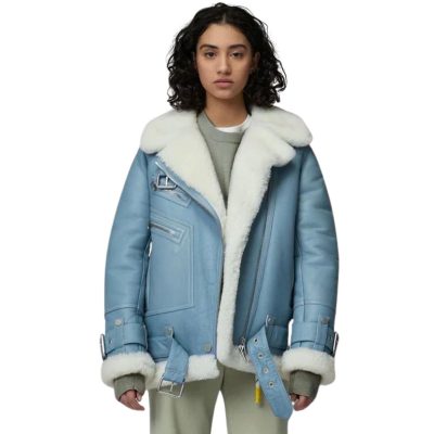 Womens Ivory Aviator Shearling Jacket