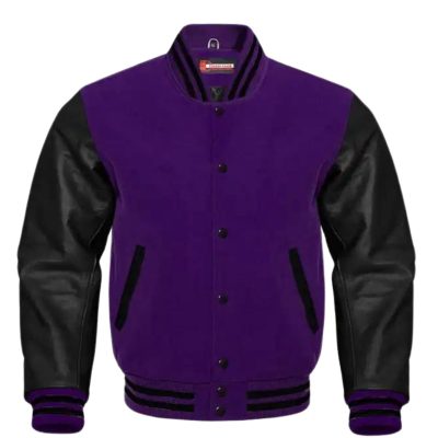 Men Purpler Leather Vasrity Jackets With Black Sleeves