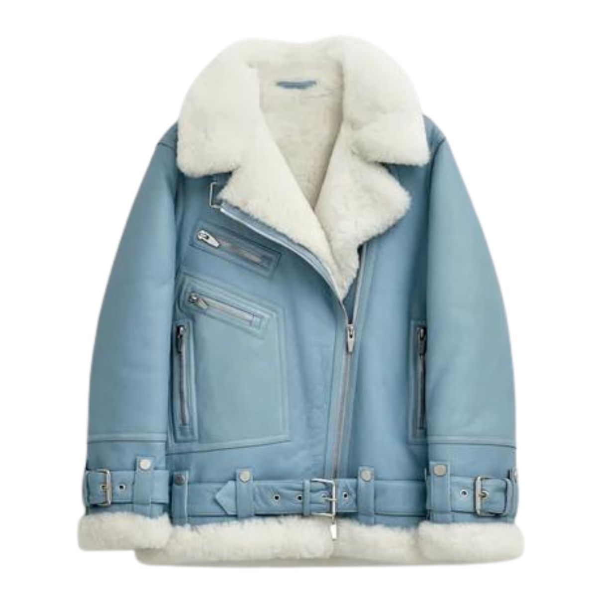 Womens Ivory Aviator Shearling Jacket