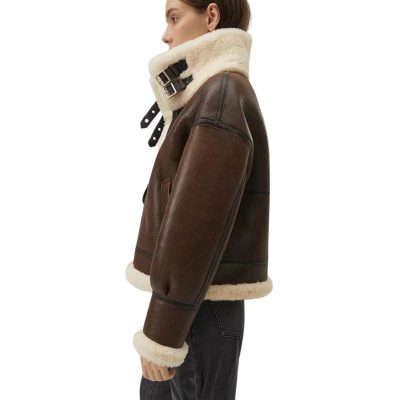 Women’s Chocolate Brown Shearling Aviator Jacket