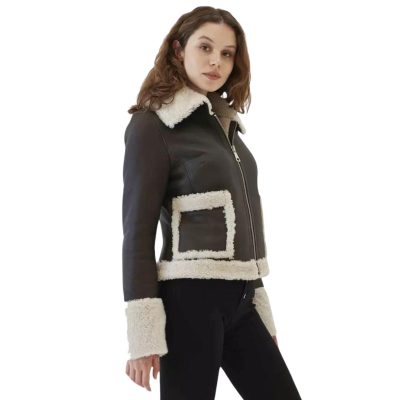 Women’s Dark Brown Leather White Shearling Jacket