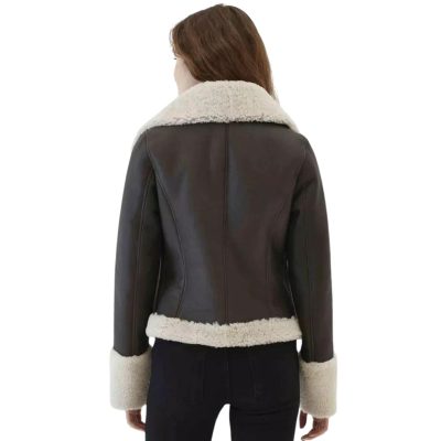 Women’s Dark Brown Leather White Shearling Jacket