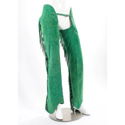 Women Green Western Chap With Fringes
