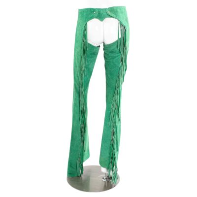 Women Green Western Chap With Fringes