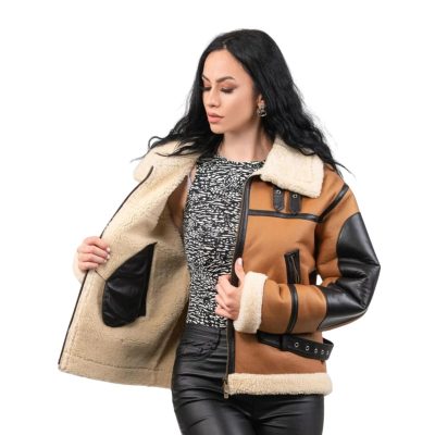 Women Orange and brown B3 Shearling Jacket