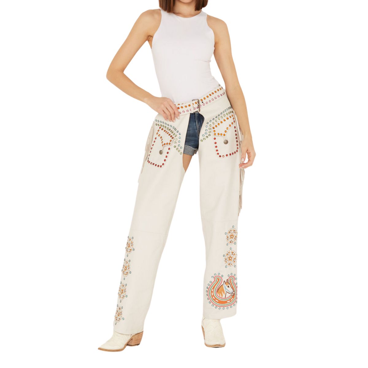 Women Leather Western Suede Chap