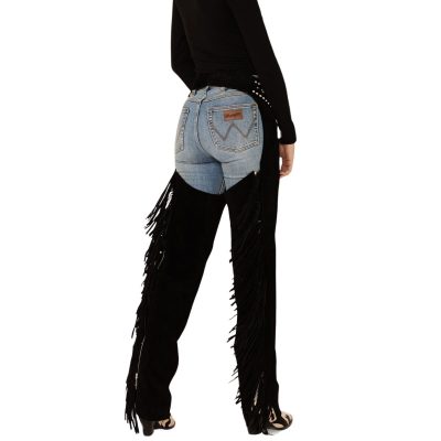 Womens Black Suede Motorcycle Western Chap