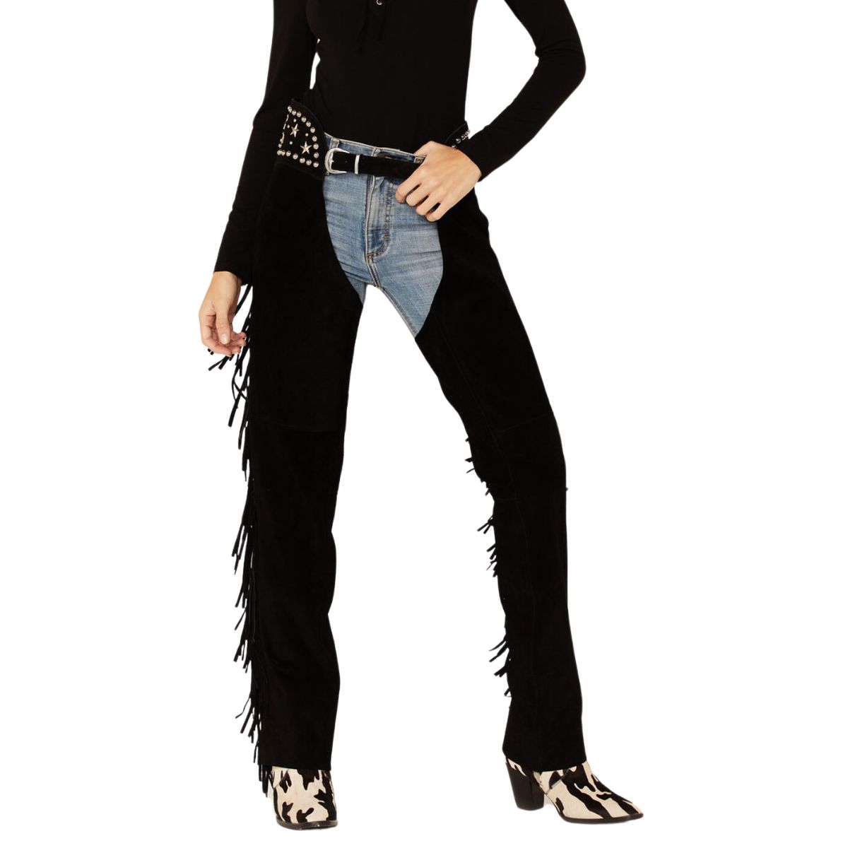 Womens Black Suede Motorcycle Western Chap