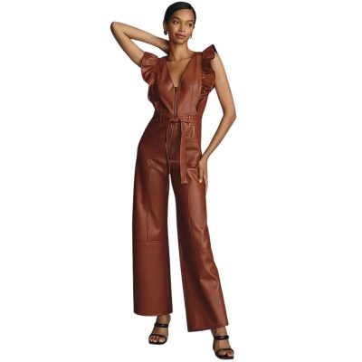 Women's Brown Stylish Leather Overall