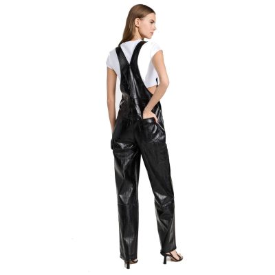 Women Genuine Leather Black Overall
