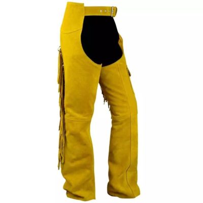 Women Yellow Fringed Leather Chap