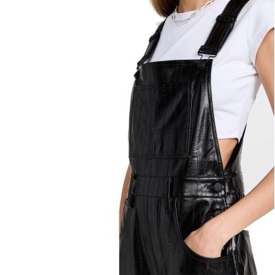 Women Genuine Leather Black Overall