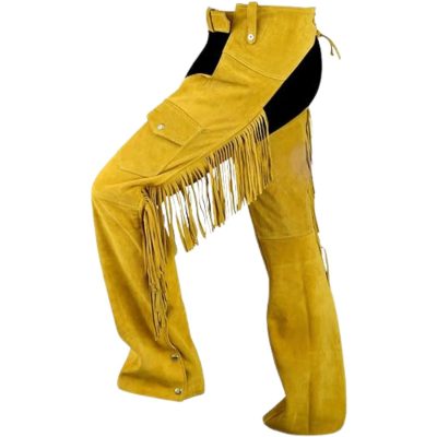 Women Yellow Fringed Leather Chap