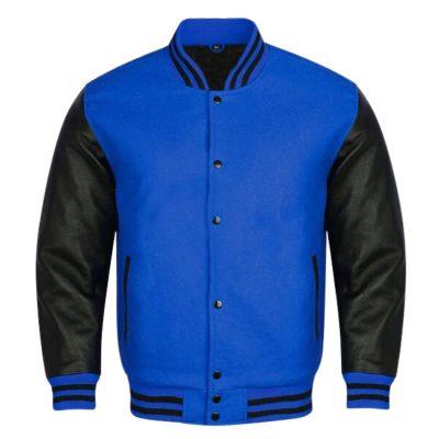 men blue varsity leather jackets with black sleeves