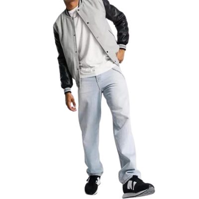 Men's White And Black Leather Varsity Jackets