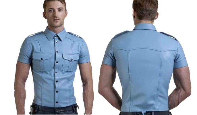 Essence Men’s Blue Leather Shirt
