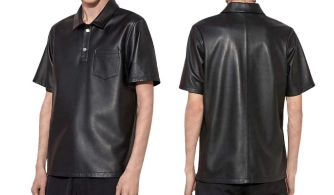 Half Sleeves Men Leather Shirt