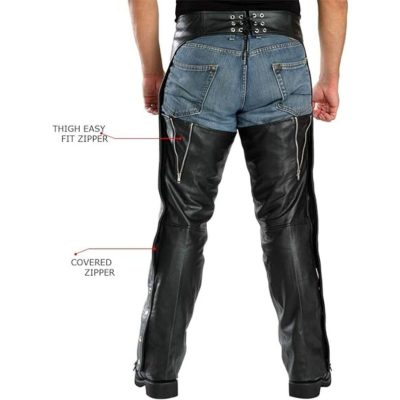 Inferno Black Leather Biker Riding Chaps