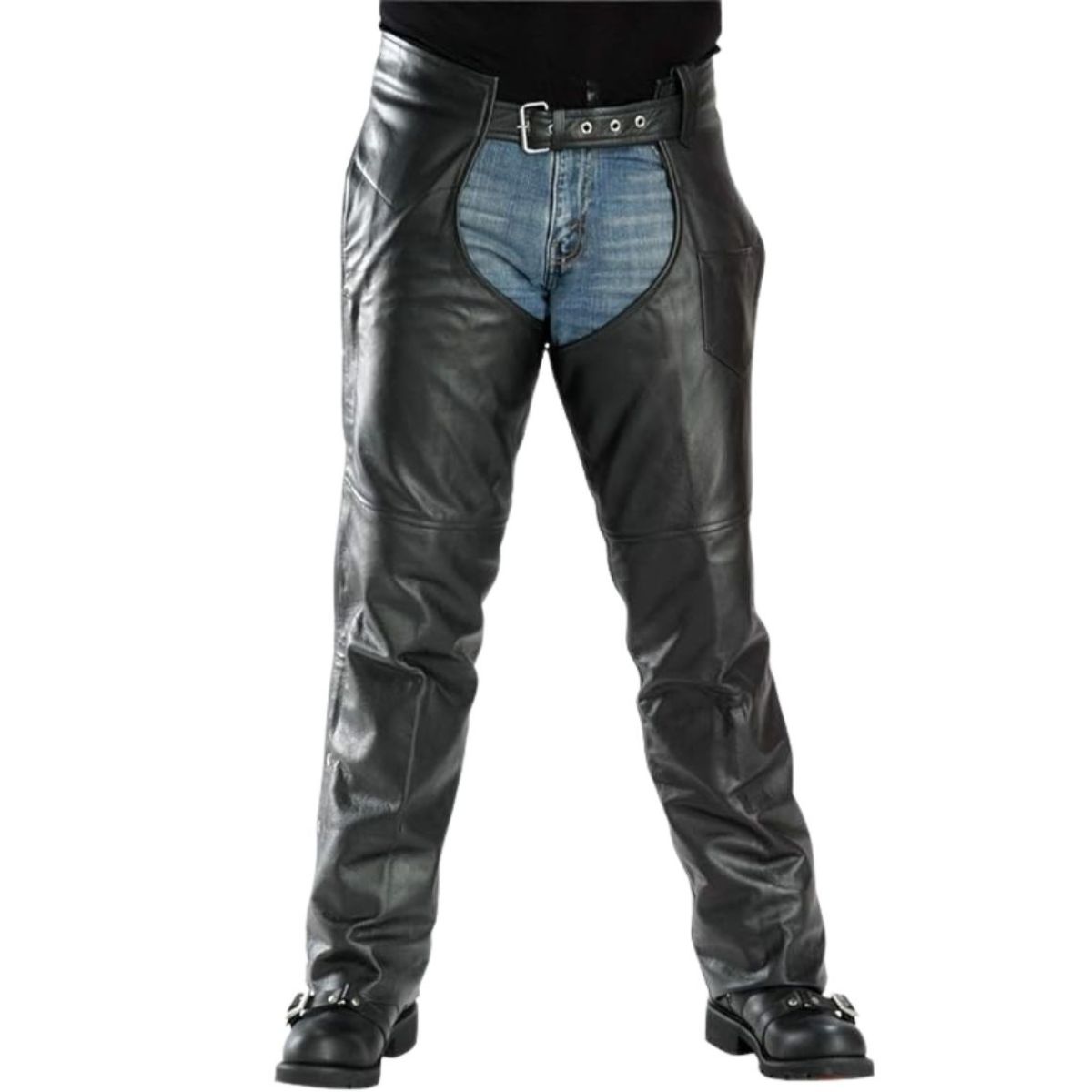 Inferno Black Leather Biker Riding Chaps