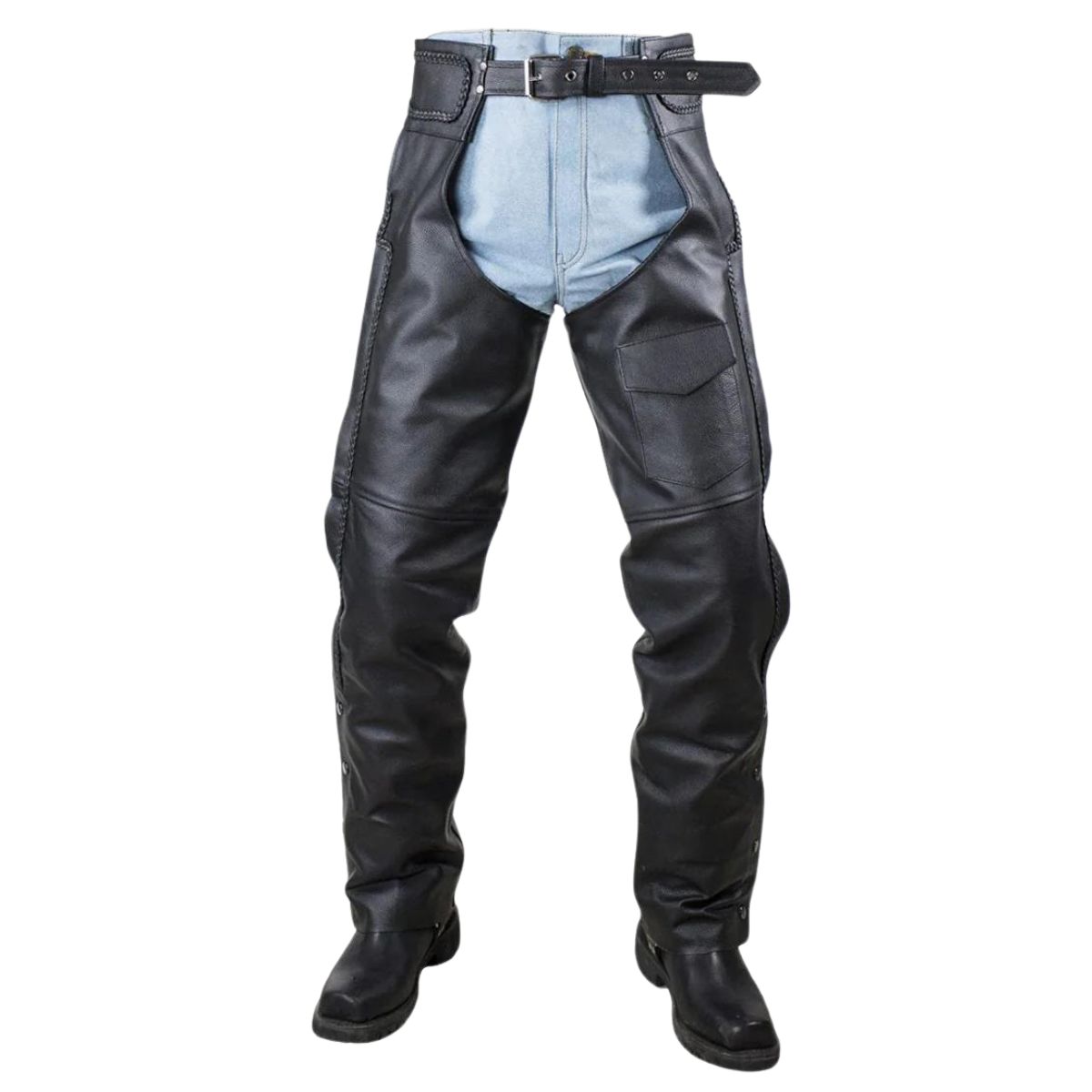 Ionic Black Leather Motorcycle Chaps