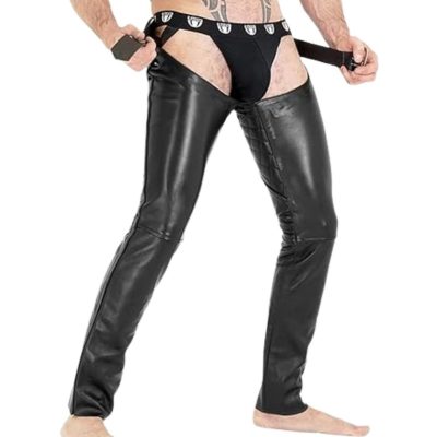 Ranchson Black Leather Buttless Chaps